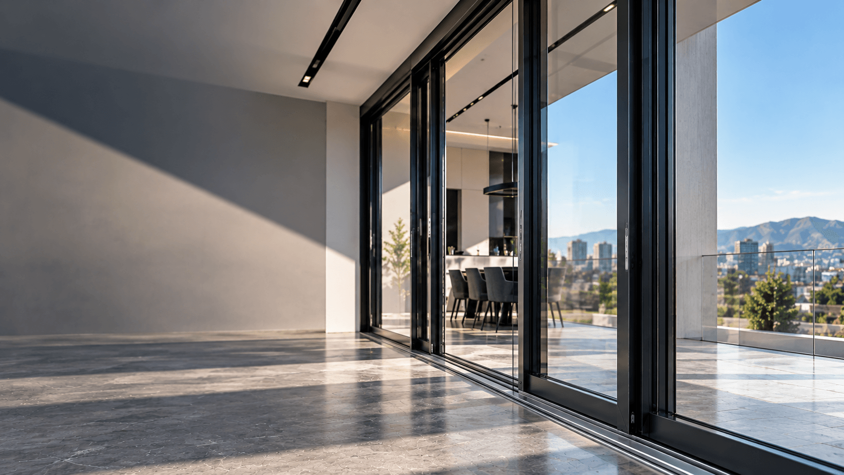 Modern anthracite aluminium sliding door system with slim profiles and precision-engineered frame